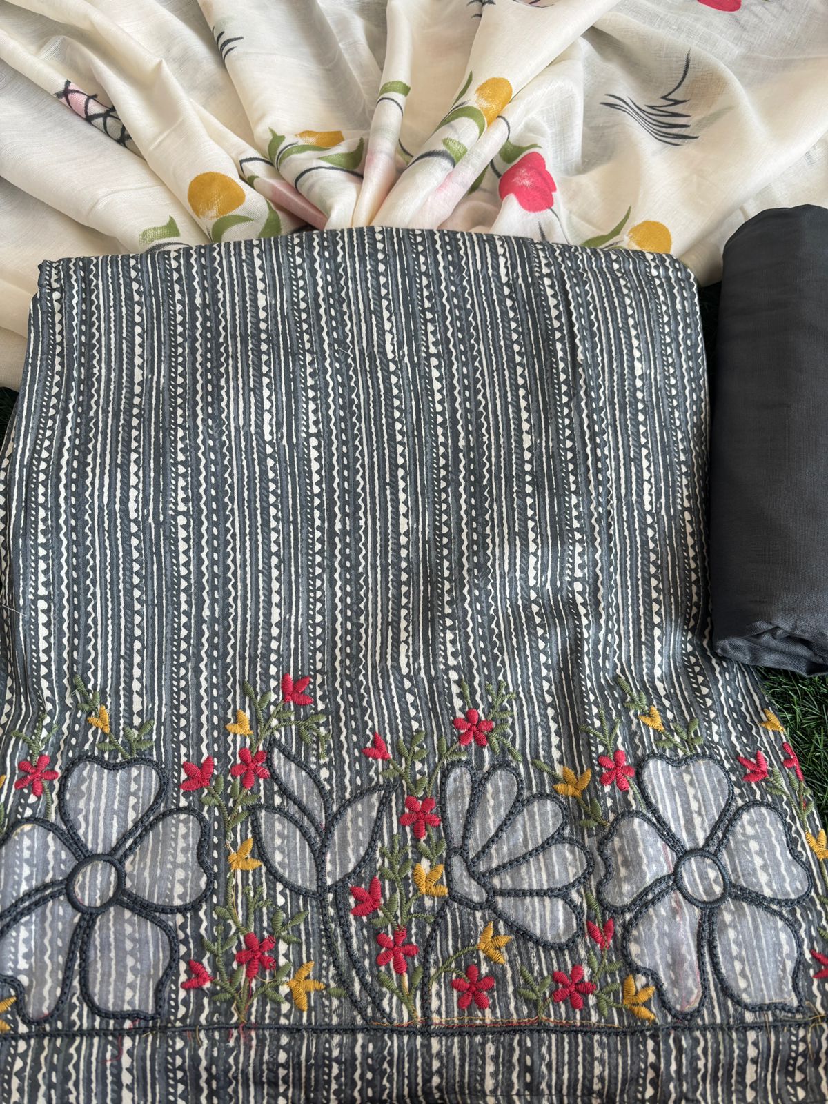 Pure cotton beautiful print with embroidered ghera with cotton dupatta
