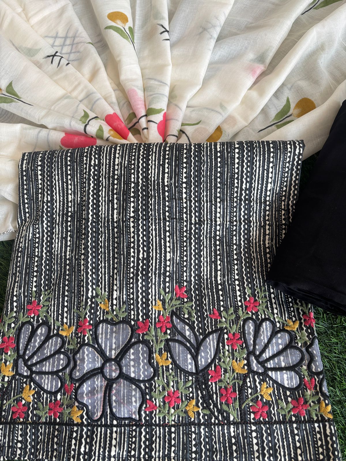 Pure cotton beautiful print with embroidered ghera with cotton dupatta