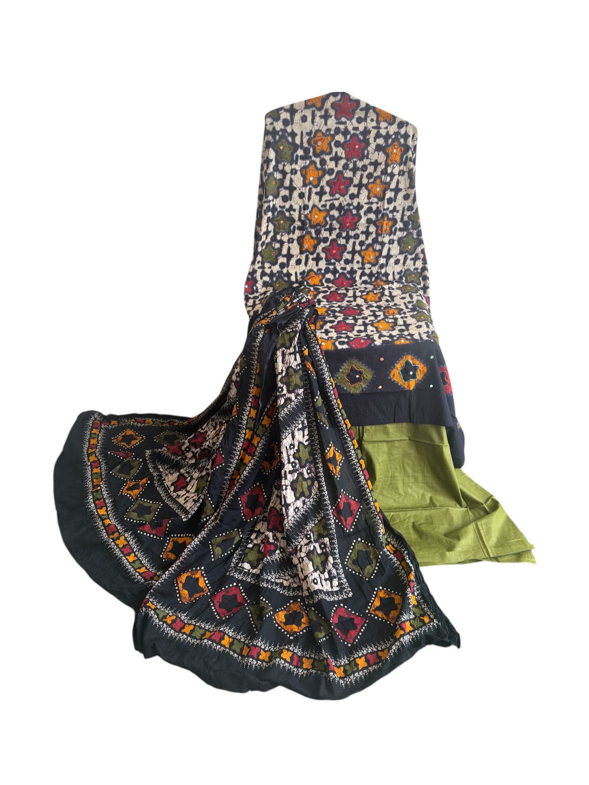 Pure cotton designer batik print suit with cotton dupatta
