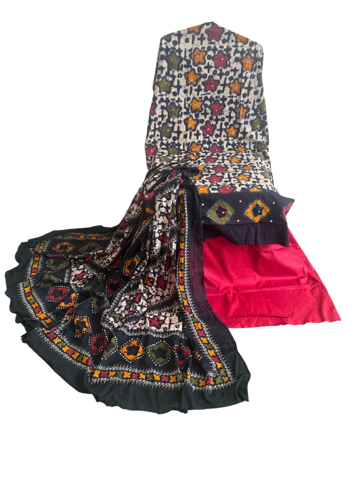 Pure cotton designer batik print suit with cotton dupatta