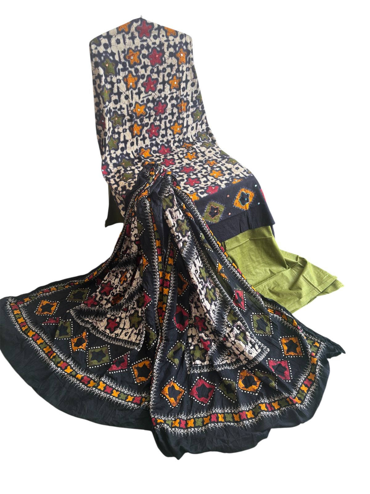 Pure cotton designer batik print suit with cotton dupatta