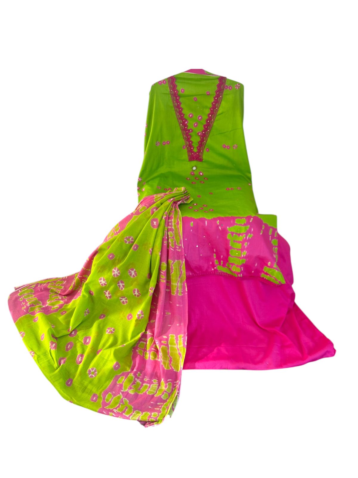 Pure cotton viral design green and magenta suit