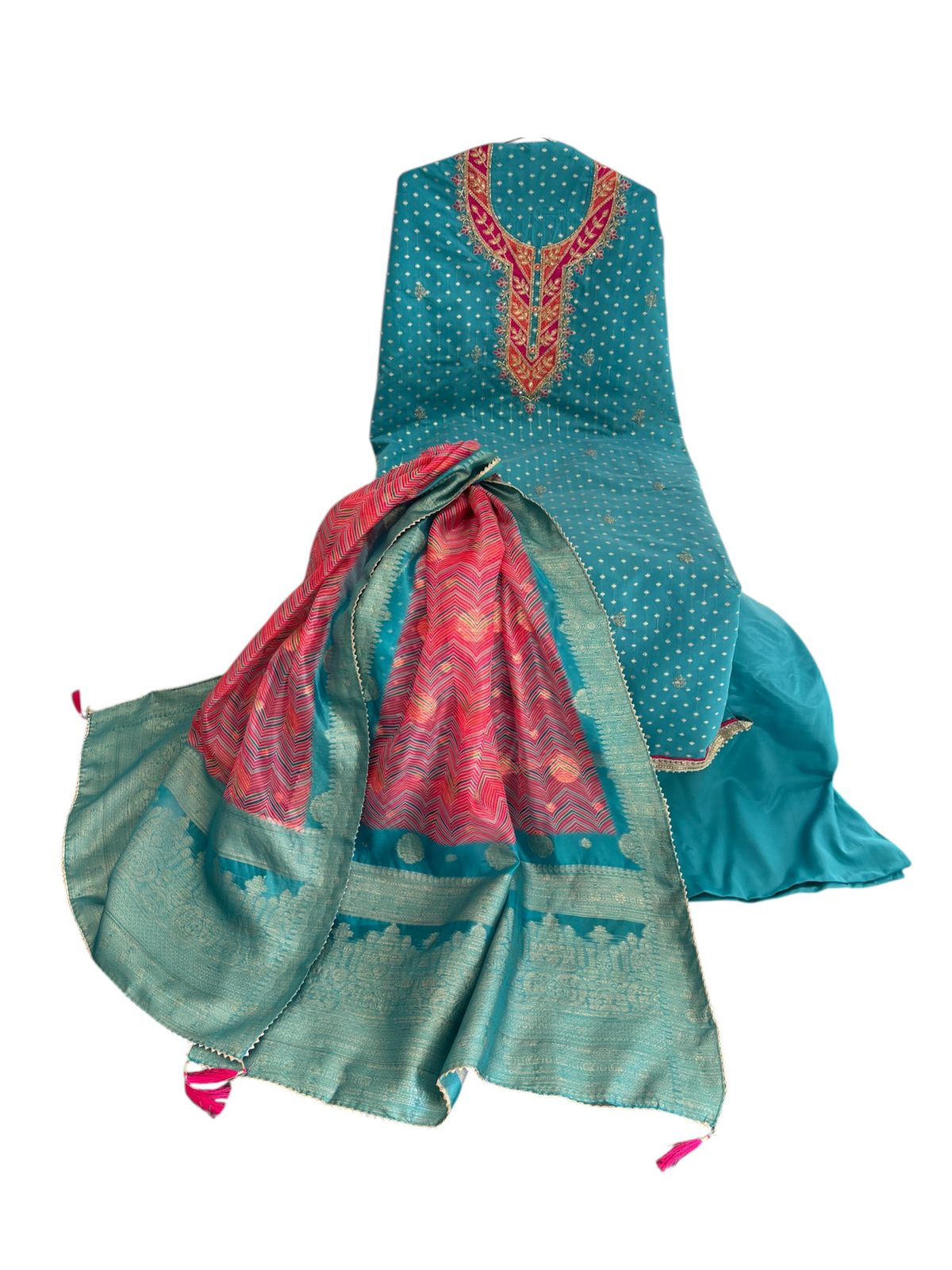 Modal silk zari butta summer wear fancy suit