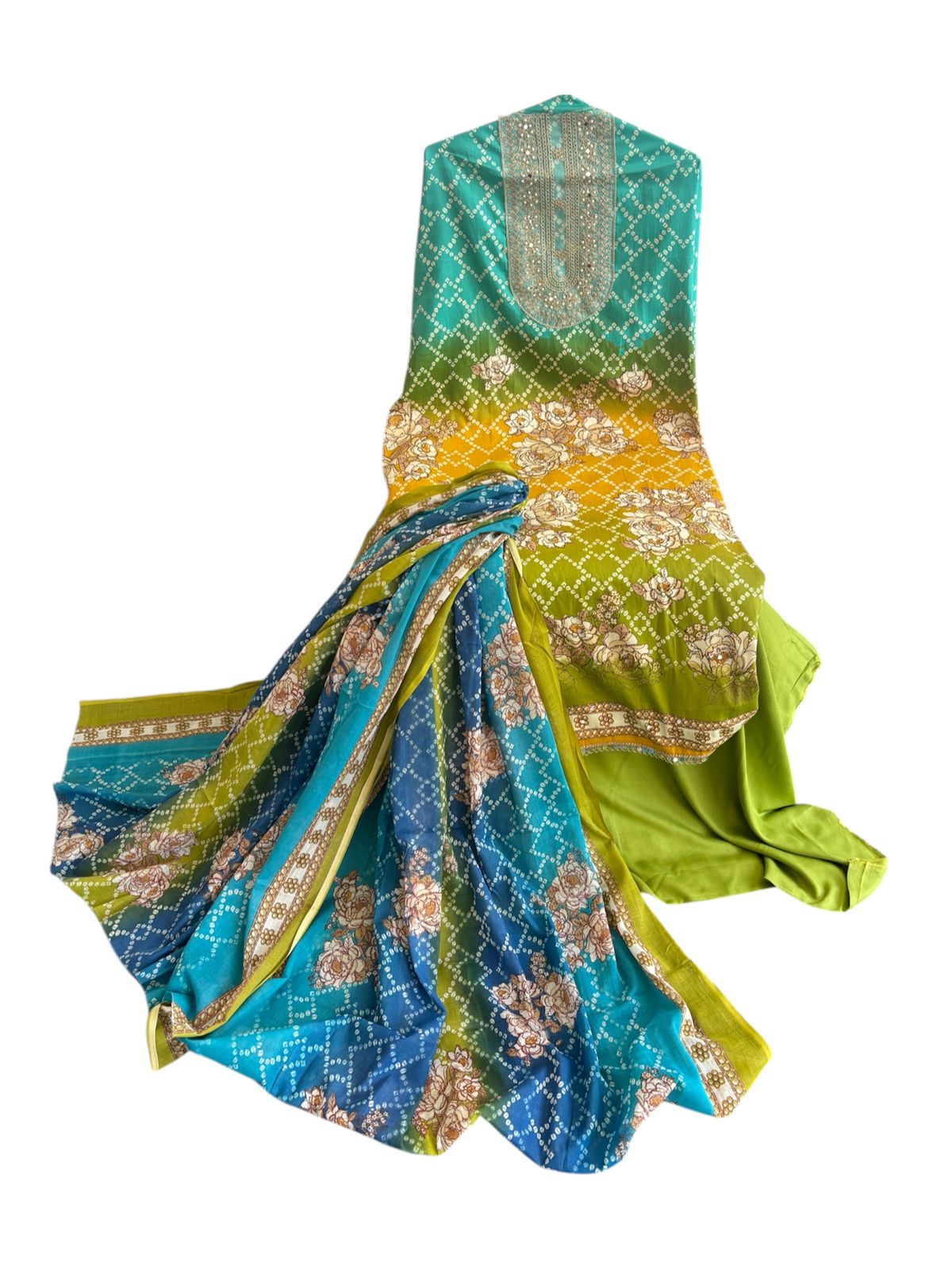 Bandhej print designer cotton embroidered suit
