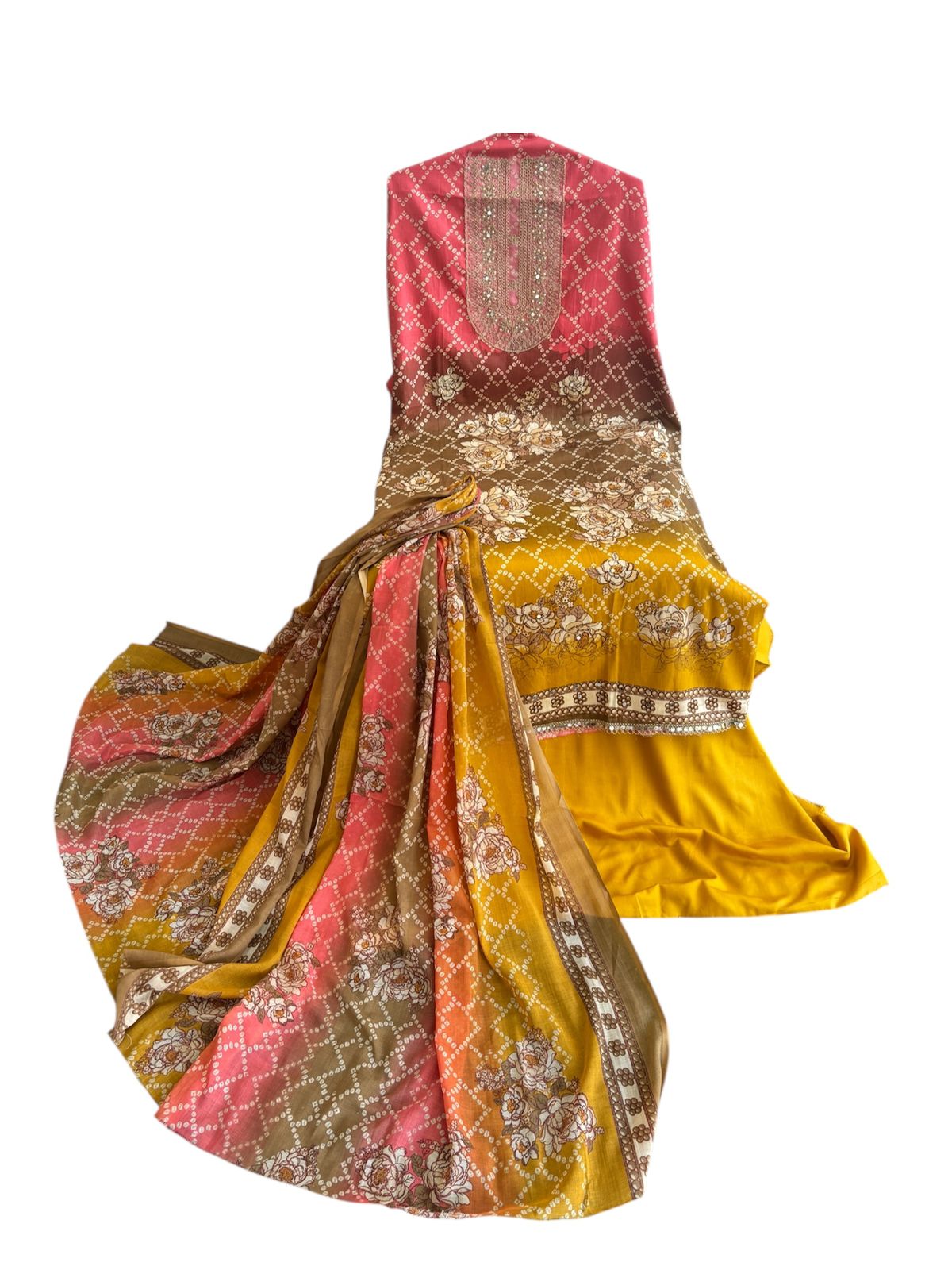 Bandhej print designer cotton embroidered suit
