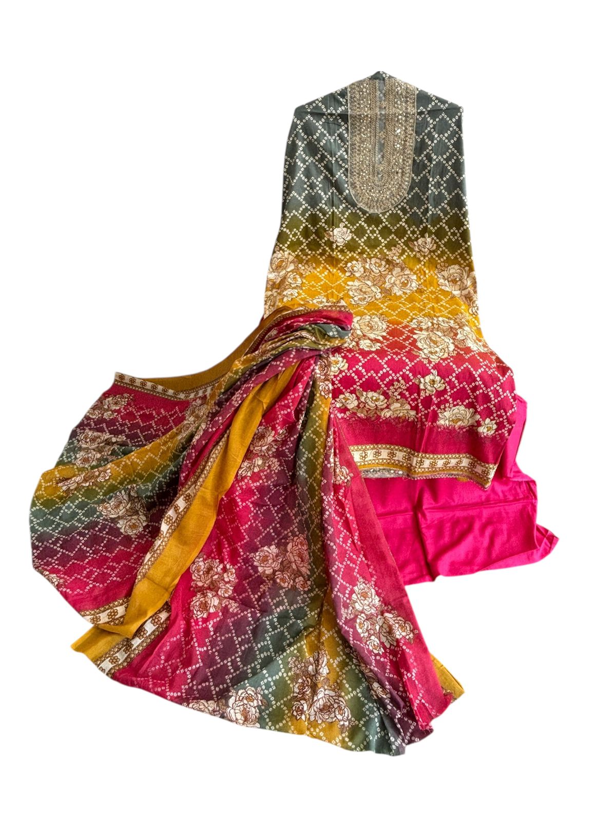 Bandhej print designer cotton embroidered suit