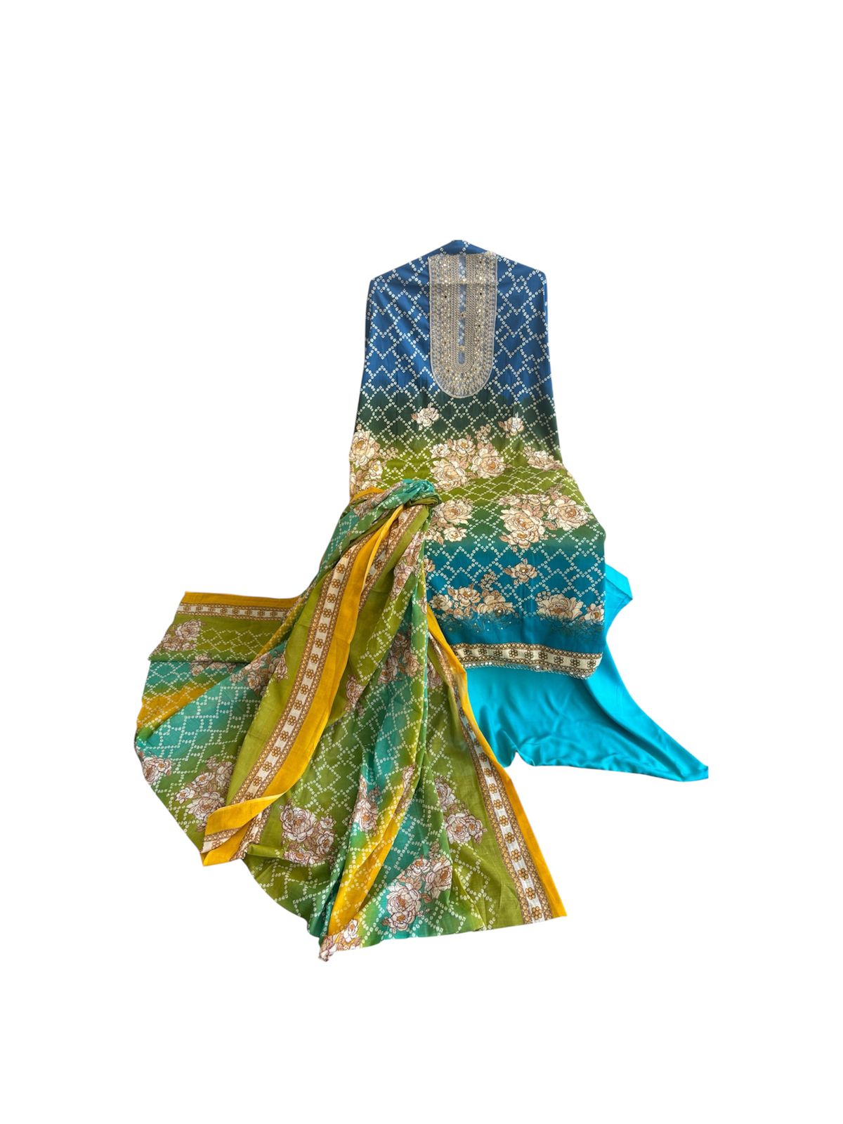 Bandhej print designer cotton embroidered suit