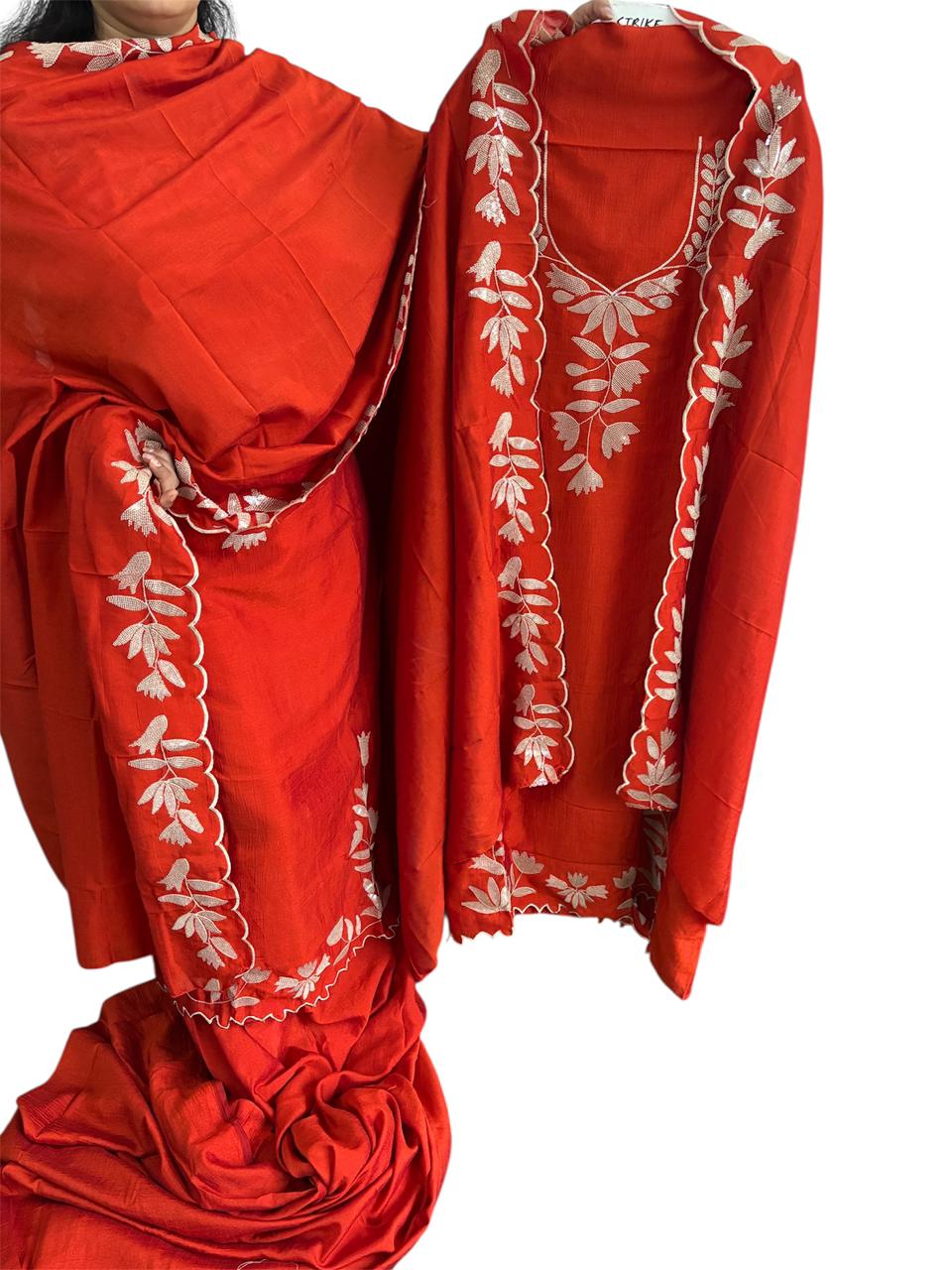 Vichitra silk unstitched designer suit